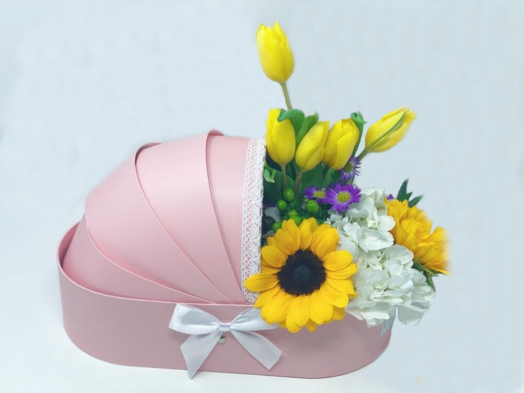 Baby Cradle Box with Flower Arrangements (Pink)