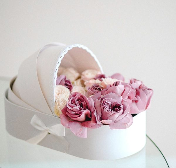 Baby Cradle Box with Flower Arrangements (White)
