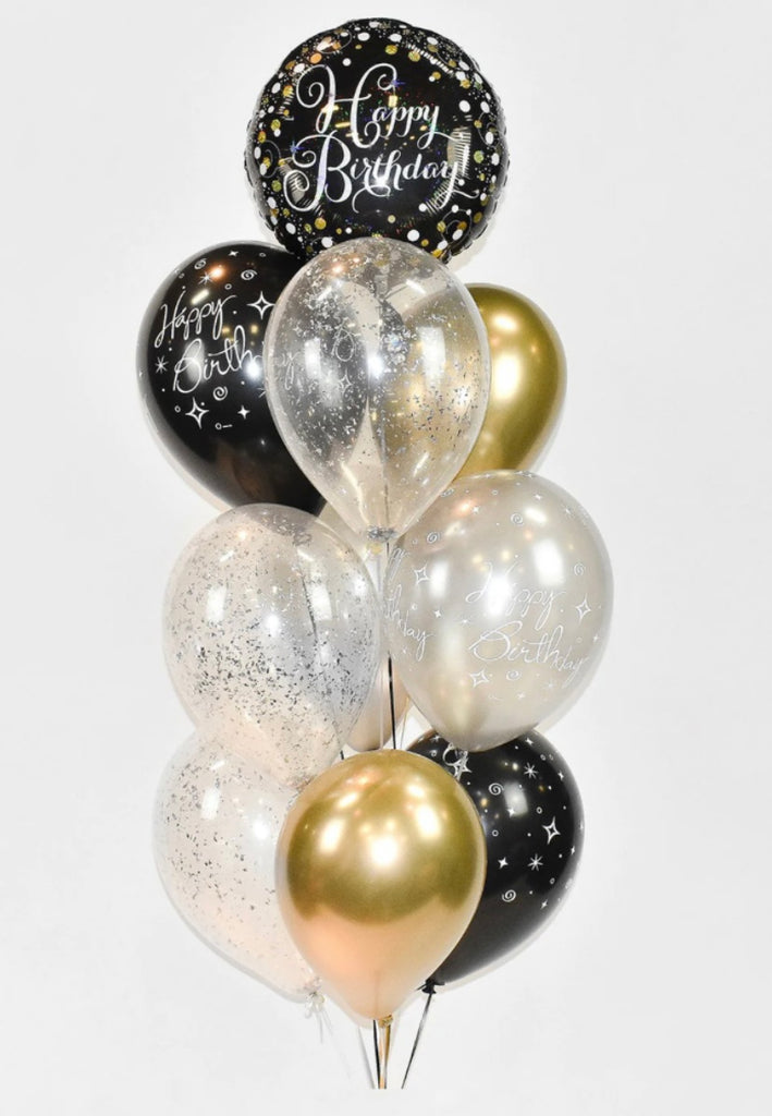 Gold, Black, and Silver - Birthday Balloon Bouquet